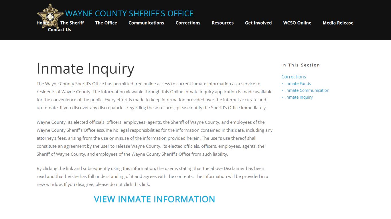 Inmate Inquiry - Wayne County Sheriff's Offce - wcsoga.com